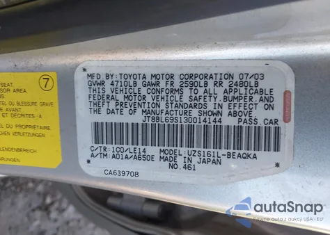 2003 Lexus Gs 430 z USA, uszkodzony, nr VIN JT8BL69S130014144